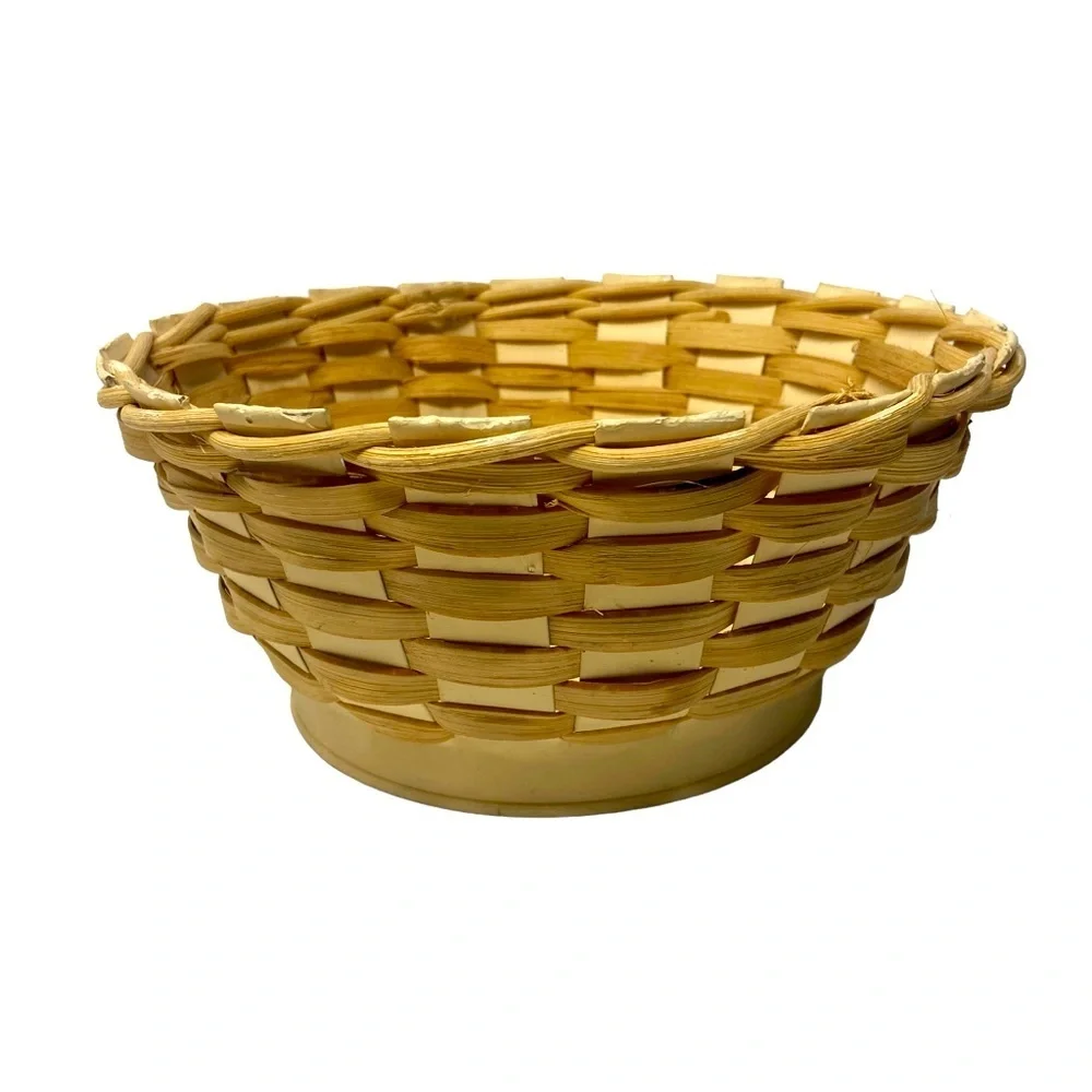 Light Blonde | Small Wicker | Rattan Round Basket with Galvanized Bottom 9”